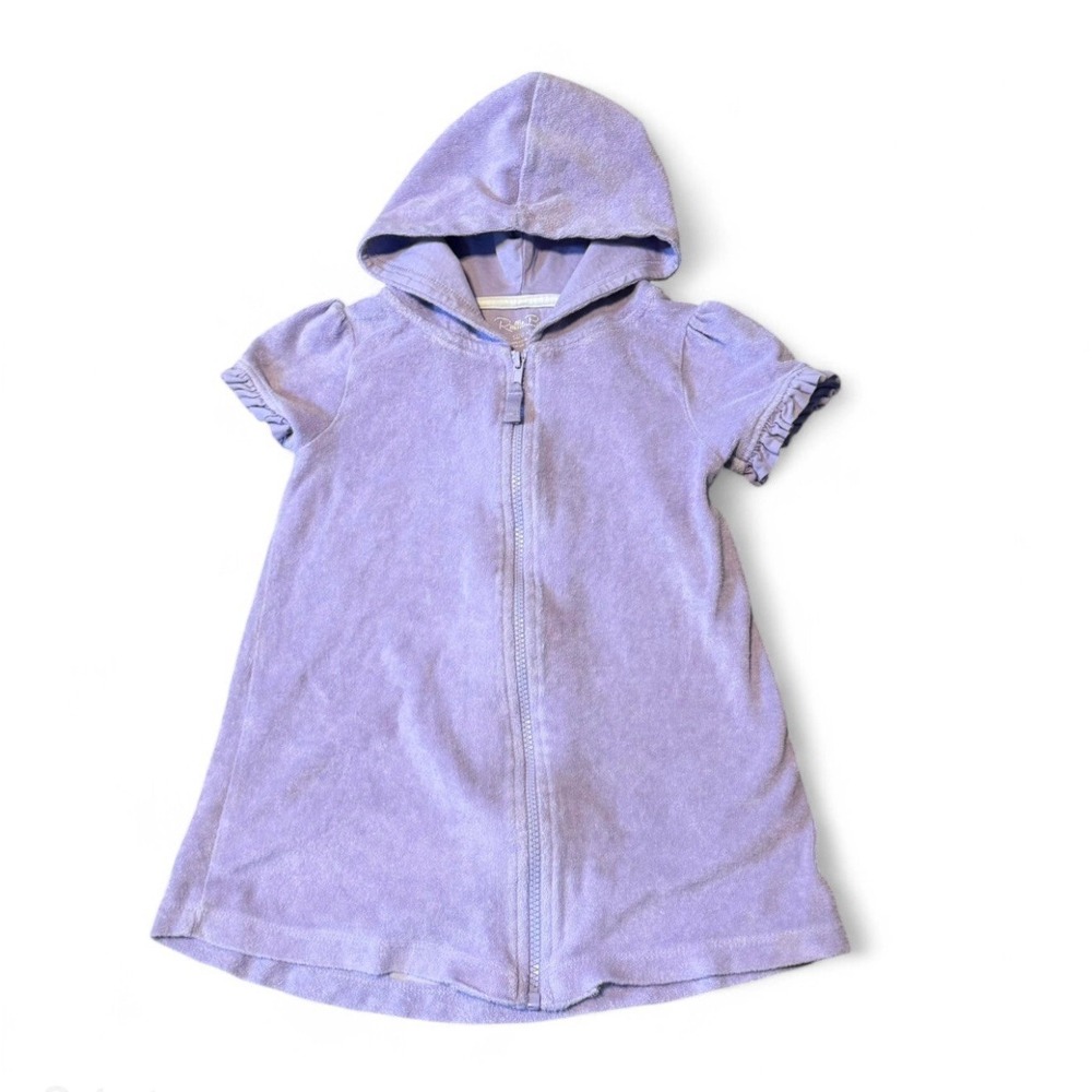 RuffleButts Girls Terry Cloth Hoodie Dress Purple Size 4
